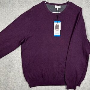 NEW Hickey Freeman Mens Large Sweater Crew Neck Purple‎ Cashmere Blend Pullover